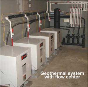Geothermal system with flow center